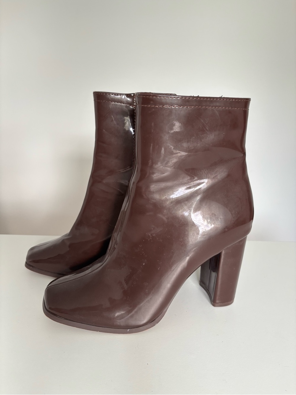 ALDO Brown Patent Ankle Boots Block Heel Size 9